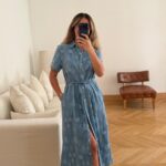 Blue Short Sleeve Belted Shirt Dress
