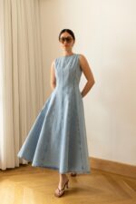 Sleeveless Light Blue Denim Maxi Dress