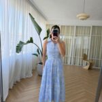 Light Blue Floral Halter Midi Dress