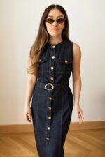 Sleeveless Dark Denim Button-Up Dress - Image 2