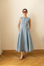 Sleeveless Light Blue Denim Maxi Dress - Image 2