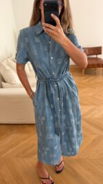 Blue Short Sleeve Belted Shirt Dress - Image 2