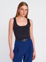 Polyamide Black Scoop Neck Tank Top