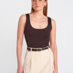 Polyamide Brown Scoop Neck Tank Top