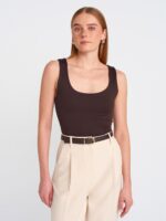 Polyamide Brown Scoop Neck Tank Top