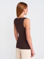 Polyamide Brown Scoop Neck Tank Top - Image 2