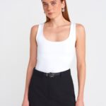 Polyamide White  Scoop Neck Tank Top