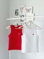 Heart Embroidered Cotton Tank Tops (Multiple Colors)