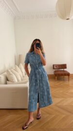 Blue Short Sleeve Belted Shirt Dress - Image 3