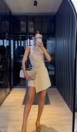 Sleeveless Beige Asymmetrical Set - Image 2