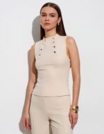 Sleeveless Beige Button Detail Top