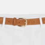 White Belted Denim Shorts with Brown Belt - Image 4