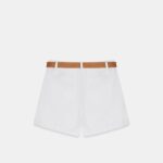 White Belted Denim Shorts with Brown Belt - Image 3
