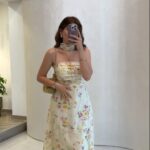 Ivory Floral Strapless Midi Dress