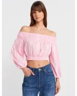 Off Shoulder Smocked Crop Top (Multi-colors) - Image 6