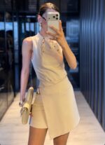 Sleeveless Beige Asymmetrical Set