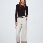 Beige Wide Leg Cropped Trousers
