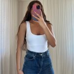 Polyamide White  Scoop Neck Tank Top