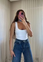 Polyamide White  Scoop Neck Tank Top