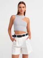 Gray Asymmetric Cutout Crop Top (Multi-Color)
