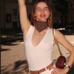 White Belted Denim Shorts with Brown Belt