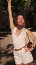 White Belted Denim Shorts with Brown Belt