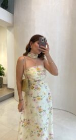 Ivory Floral Strapless Midi Dress - Image 4