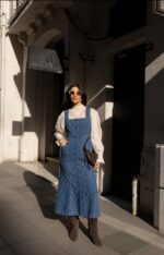 Button Front Quilted Denim Pinafore Dress