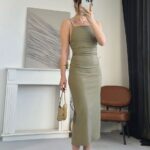 Olive Green Spaghetti Strap Midi Dress