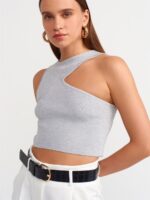 Gray Asymmetric Cutout Crop Top (Multi-Color) - Image 4