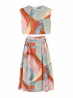 Abstract Print Crop Top and Skirt Set - Image 2