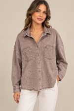 Taupe Oversized Denim Rhinestones shirt - Image 2