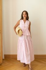 Sleeveless Pink Floral Peplum Set