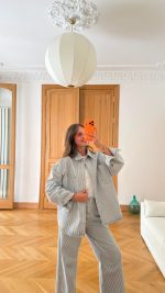 COS Grey Striped Oversize Denim Shirt with Two Front Pockets