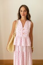 Sleeveless Pink Floral Peplum Set - Image 5