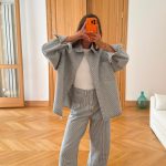 COS Grey High-Waisted Striped Baggy Jeans