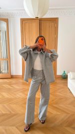 COS Grey High-Waisted Striped Baggy Jeans