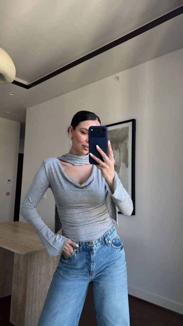 Gray Cut Out Long Sleeve Top