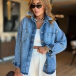 Light Blue Oversized Denim Rhinestones shirt