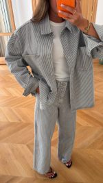 COS Grey Striped Oversize Denim Shirt with Two Front Pockets - Image 2