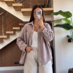 Taupe Oversized Denim Rhinestones shirt