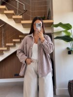 Taupe Oversized Denim Rhinestones shirt