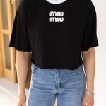 Miu Miu Black Cropped Logo T-Shirt