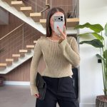Gold Ribbed Long Sleeve Sweater
