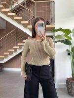 Gold Ribbed Long Sleeve Sweater