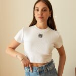 Essentials White Ribbed Crop Top with Logo