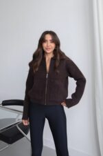 Brown Wool Zip Up Cardigan