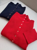Red Ribbed Button-Up Knit Sweater - Image 3