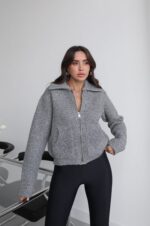 Grey Wool Zip Up Cardigan