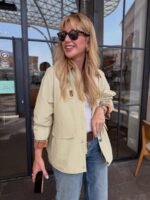 Velvet Collar Pocketed Zip-Up Jacket